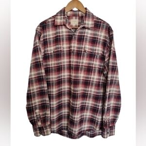 JACHS Men's Red White Navy Black Plaid Flannel Cotton Button Front Shirt Top